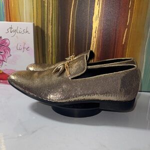 Bolano Luxurious Gold Men's Dress Loafers - Size 12